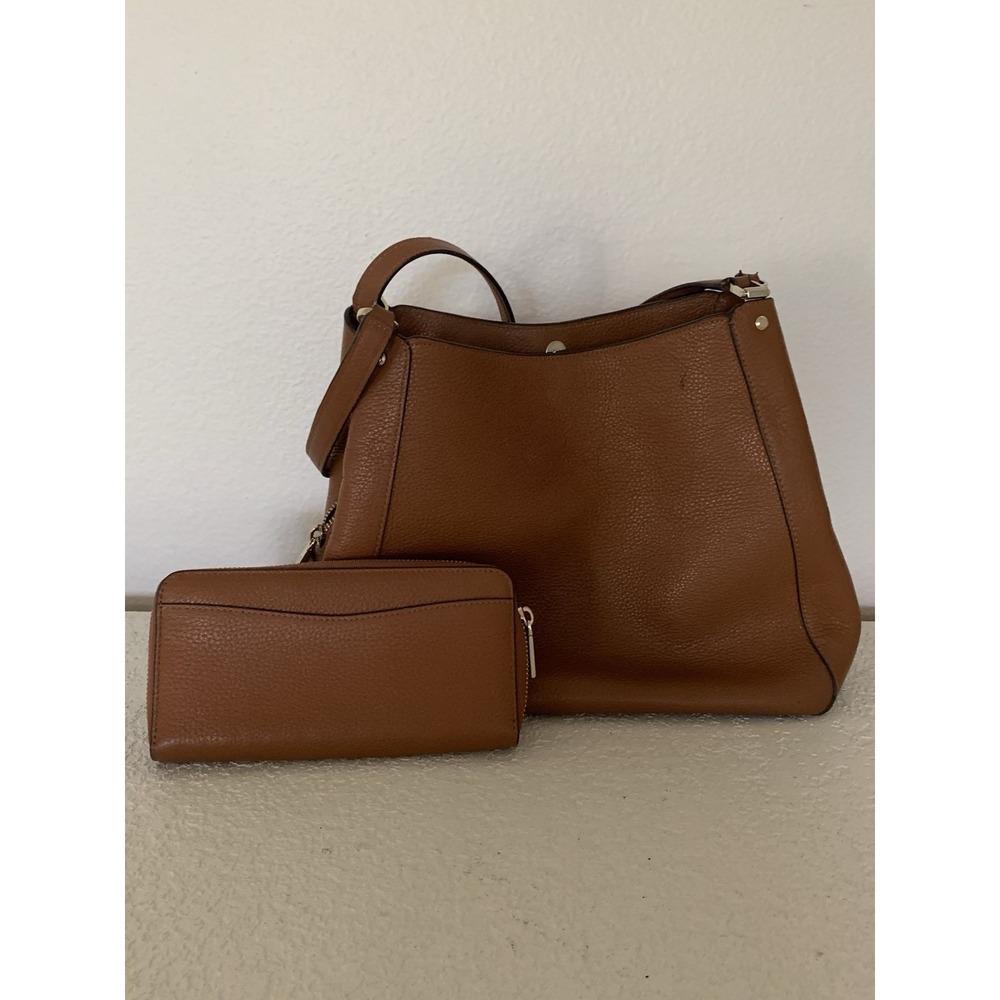 KATE SPADE NEW YORK BROWN PEBBLED SHOULDER BAG & WALLET GOLD HARDWARE FOR WOMEN - Picture 3 of 11